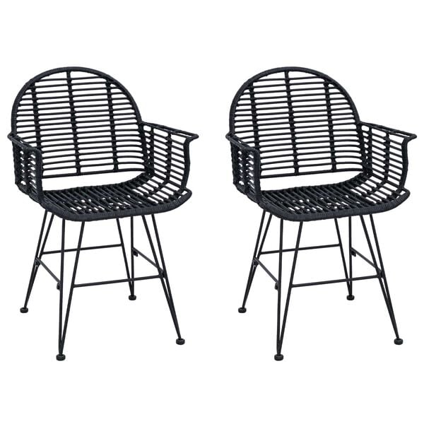 vidaXL Dining Chair 2 pcs Black 57 x 54.5 x 85 cm Rattan and Iron