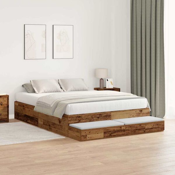 vidaXL Storage Bed Frame with Drawer Old Wood 150 cm Engineered Wood