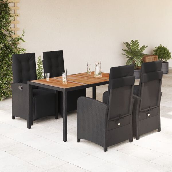 vidaXL 5 Piece Garden Dining Set with Cushions Black Poly Rattan