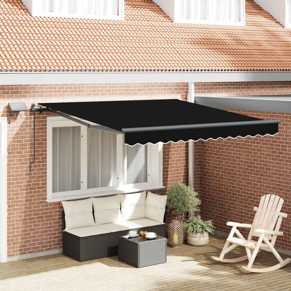 vidaXL Retractable Awning Manual Black 350 x 250 cm Fabric
