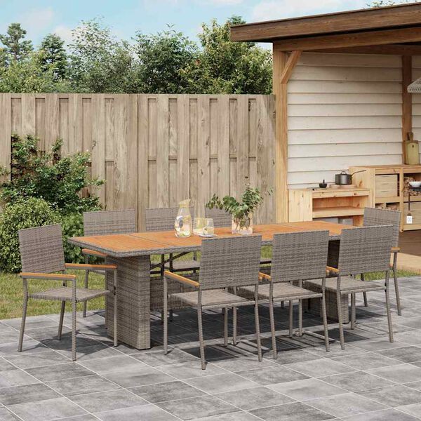 vidaXL Garden Dining Set 9 pcs Grey Poly Rattan