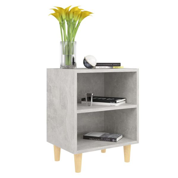vidaXL Bed Cabinets with Solid Wood Leg 2 pcs Concrete Grey 40x30x50cm