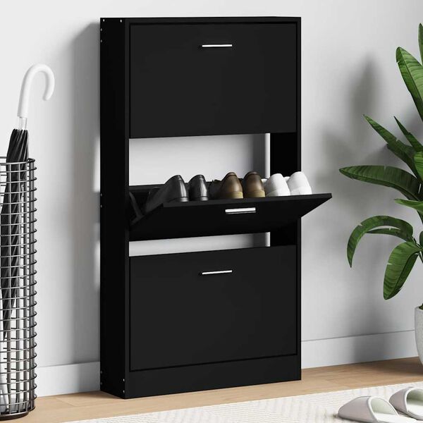 vidaXL Shoe Cabinet Black 59x17x108 cm Engineered Wood