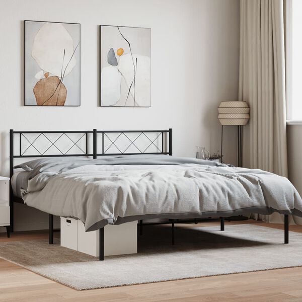 vidaXL Metal Bed Frame without Mattress with Headboard Black 140x190cm