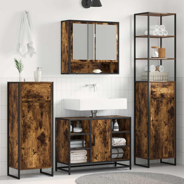 vidaXL Bathroom Cabinet Smoke Oak 40 x 30 x 180 cm Engineered Wood