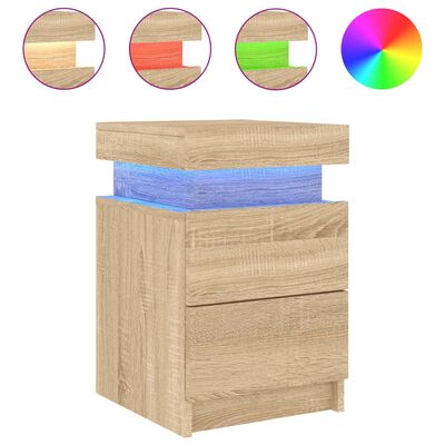 vidaXL Bedside Cabinet with LED Lights Sonoma Oak 35x39x55 cm