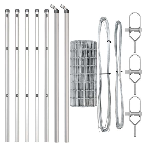 vidaXL Fence with Post Silver 0.4 x 25 m Steel and PVC