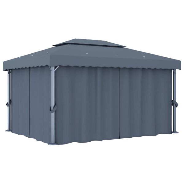 vidaXL Gazebo with Curtain&LED String Lights 4x3 m Anthracite