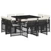 vidaXL 9 Piece Garden Dining Set with Cushions Black Poly Rattan