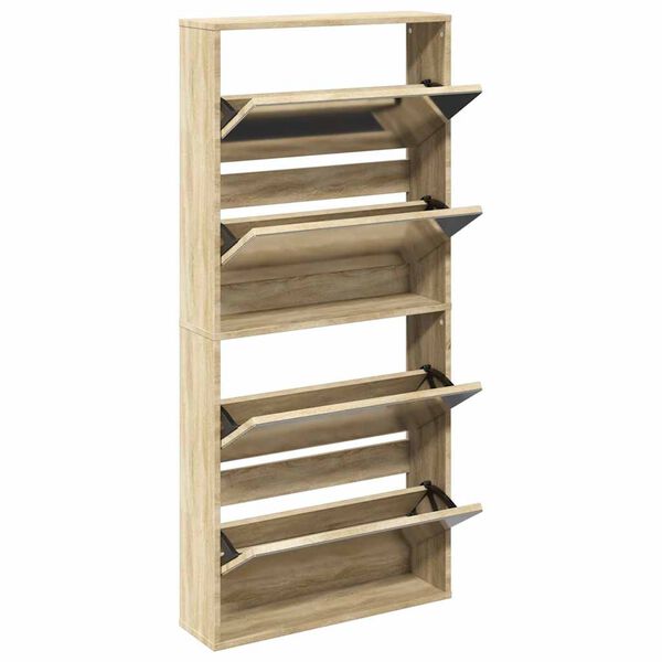 vidaXL Shoe Cabinet 4-Layer Mirror Oak 63x17x134 cm