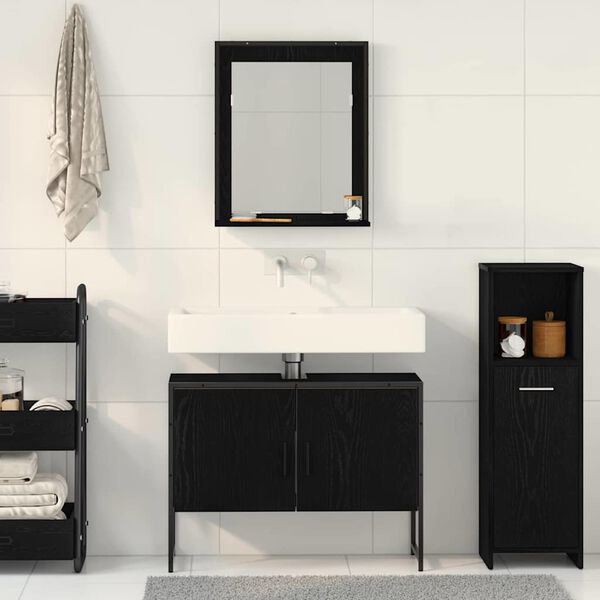 vidaXL Bathroom Furniture Set Wall-mounted 2 pcs Black Engineered wood