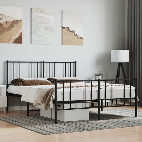 vidaXL Metal Bed Frame without Mattress with Footboard Black 140x190cm