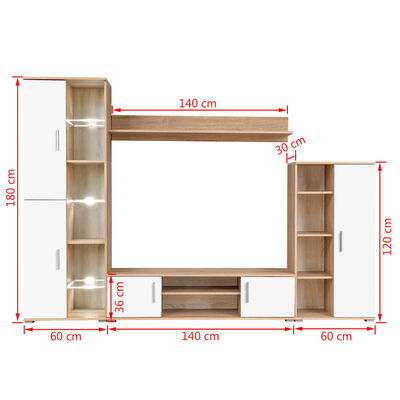 vidaXL TV Wall Unit with LED Lights Sonoma Oak and White
