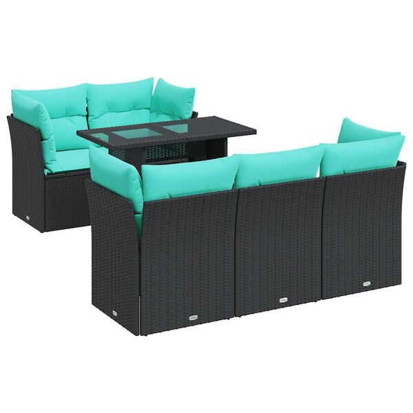 vidaXL 6 Piece Garden Sofa Set with Cushions Black Poly Rattan Acacia