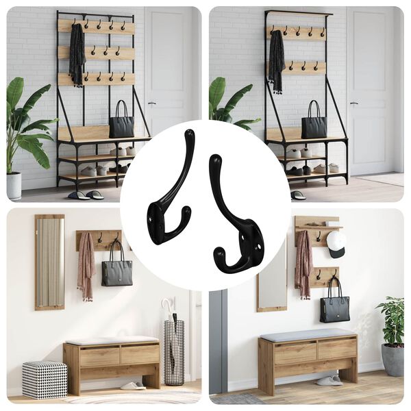 vidaXL Clothes Hook 2 pcs Black 102 x 29 x 47mm Zinc Alloy