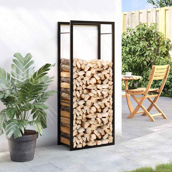 vidaXL Firewood Rack Matt Black 50x28x132 cm Steel