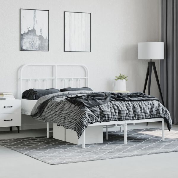 vidaXL Metal Bed Frame without Mattress with Headboard White 120x190cm