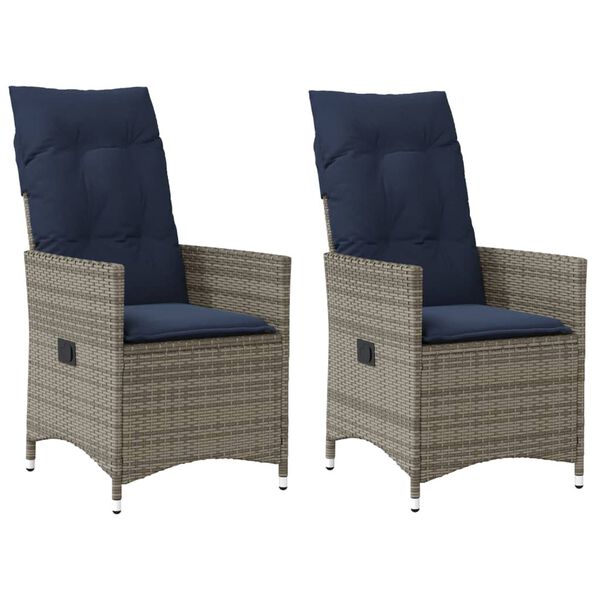 vidaXL Reclining Garden Chairs 2 pcs with Cushions Grey Poly Rattan