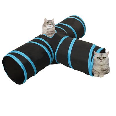 vidaXL Cat Tunnel 3-way Black and Blue 90 cm Polyester
