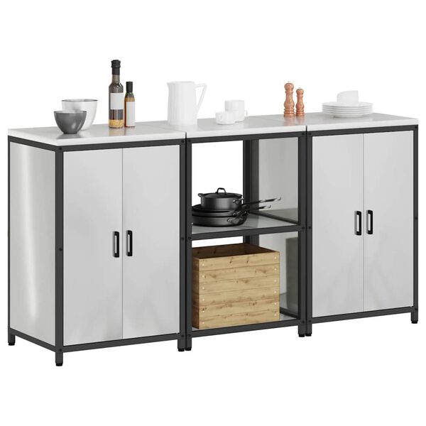 vidaXL Kitchen Storage Set with Shelf 3 pcs Silver Galvanised Steel