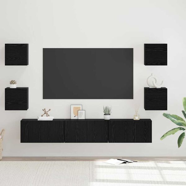 vidaXL TV Cabinet Set Wall-mounted 7 pcs Black Oak Engineered Wood