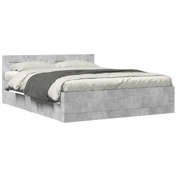 vidaXL Bed Frame with Headboard without Mattress Concrete Grey 150x200 cm King Size