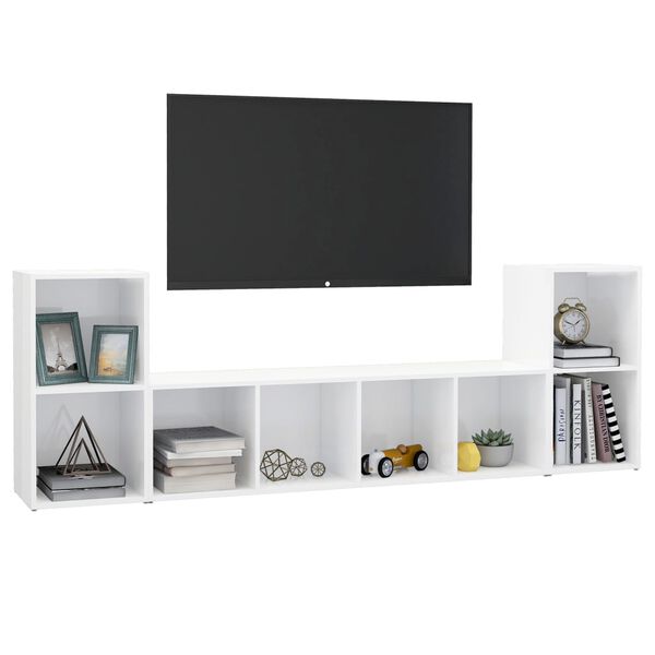 vidaXL 3 Piece TV Cabinet Set High Gloss White Engineered Wood