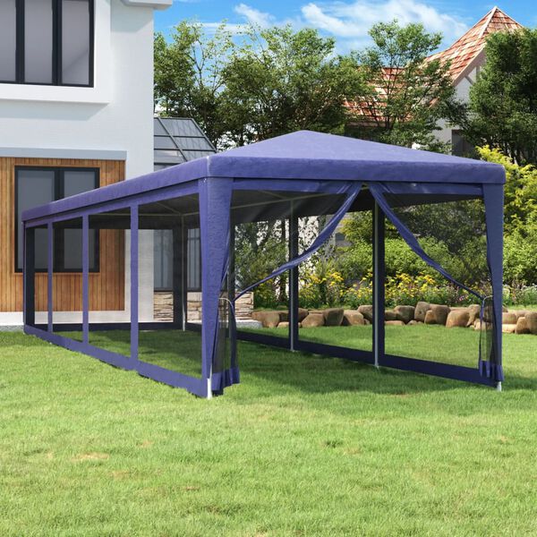 vidaXL Party Tent with 10 Mesh Sidewalls Blue 3x12 m HDPE