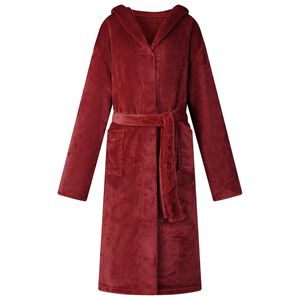 vidaXL Bathrobe Hoodie Bordeaux Red M Flannel