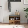 vidaXL Hall Bench with Cushion with Drawer Old Wood 60 x 38 x 46 cm