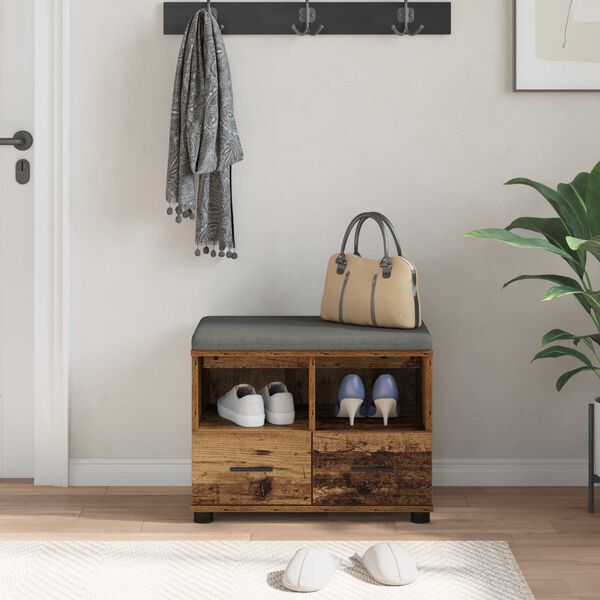 vidaXL Hall Bench with Cushion with Drawer Old Wood 60 x 38 x 46 cm