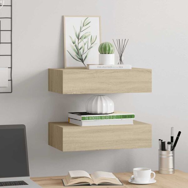 vidaXL Wall-mounted Drawer Shelves 2 pcs Oak 40x23.5x10cm MDF
