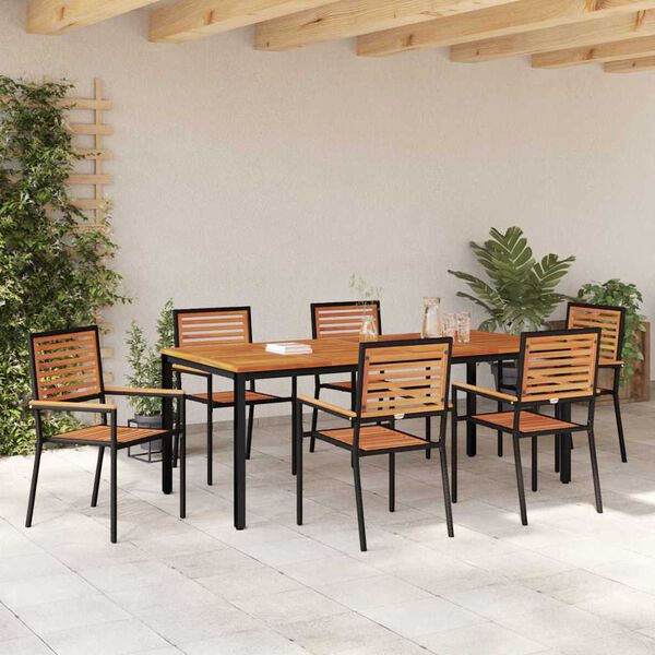 vidaXL Garden Dining Set 7 pcs Black Poly Rattan