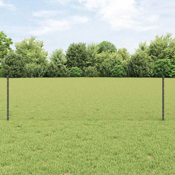 vidaXL Fence with Post Grey 0.6 x 10 m Steel and PVC