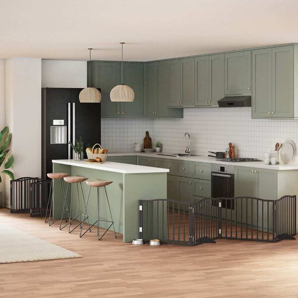 vidaXL Dog Gate with Door Foldable 10 Panels Black 800 cm Poplar Wood