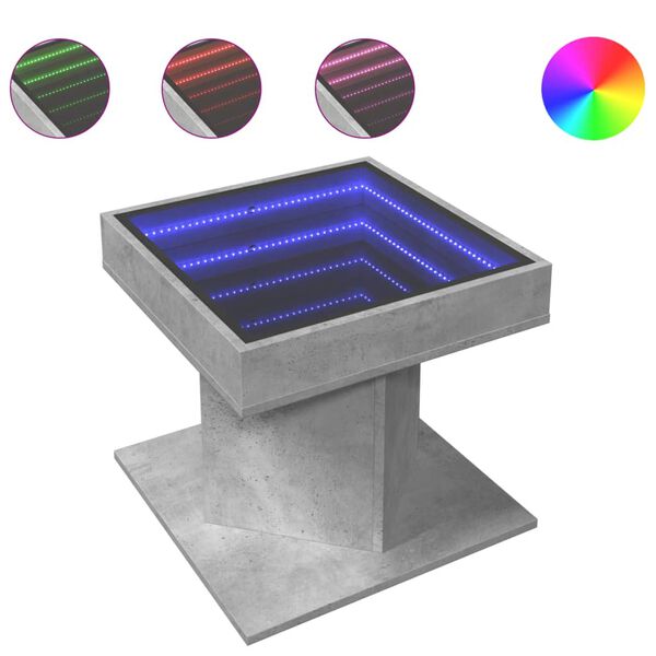 vidaXL Coffee Table with LED Concrete Grey 50x50x45 cm Engineered Wood