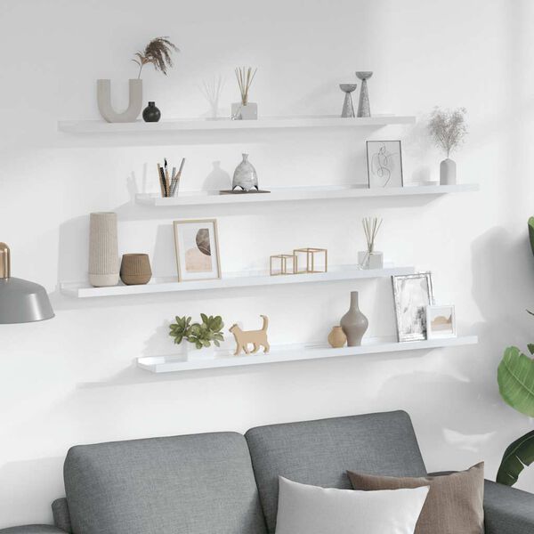 vidaXL Wall Shelves 4 pcs High Gloss White 100x9x3 cm