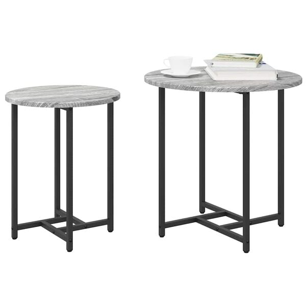 vidaXL Side Table Set 2 pcs Grey Sonoma and Black