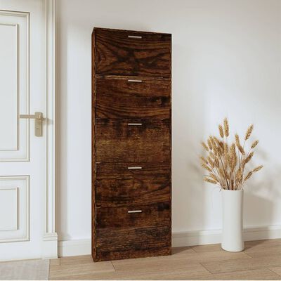 vidaXL Shoe Cabinet Smoked Oak 59x17x169 cm Engineered Wood