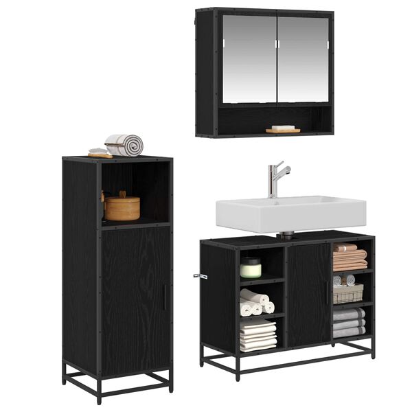 vidaXL Bathroom Furniture Set 3 pcs Black Oak Engineered Wood