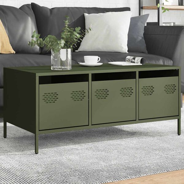 vidaXL Coffee Table Olive Green 101.5x50x43.5 cm Cold-rolled Steel