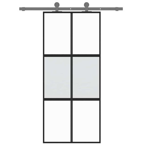 vidaXL Sliding Door Black 90x205 cm Tempered Glass and Aluminium