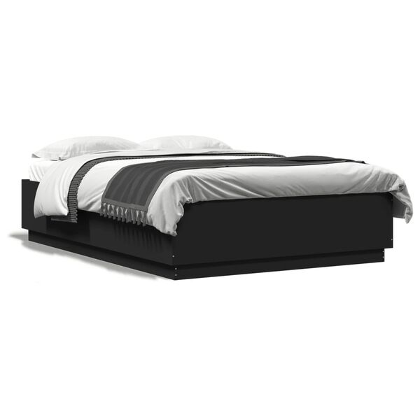 vidaXL Bed Frame with LED without Mattress Black 150x200 cm King Size