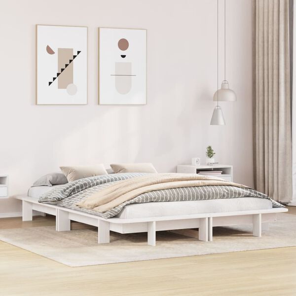 vidaXL Bed Frame without Mattress White 135x190 cm Double Solid Wood Pine