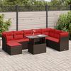 vidaXL 9 Piece Garden Sofa Set with Cushions Brown Poly Rattan Acacia