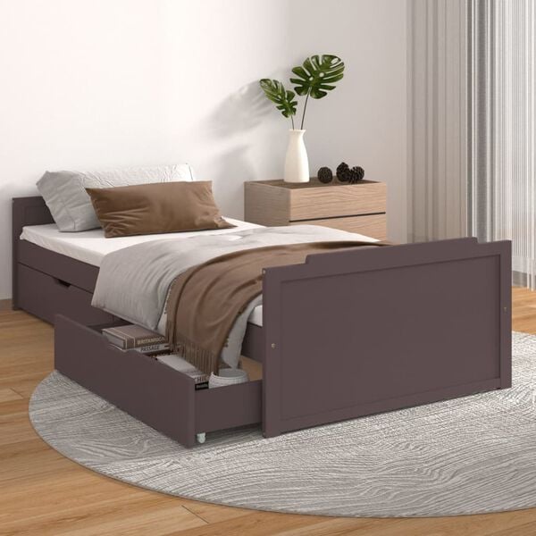 vidaXL Bed Frame without Mattress Dark Brown Solid Wood Pine 90x200 cm