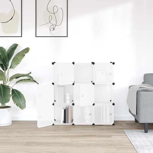 vidaXL Storage Cube Organiser with 9 Cubes and Doors Transparent PP