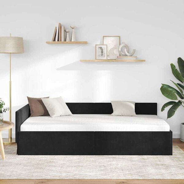 vidaXL Corner Bed Frame with Headboard Black 90 cm x 190 cm Velvet