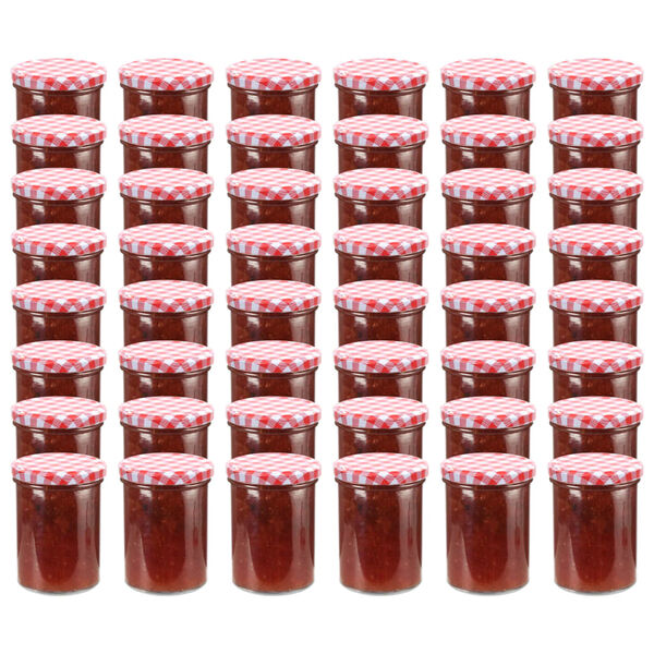 vidaXL Glass Jam Jars with White and Red Lid 48 pcs 400 ml