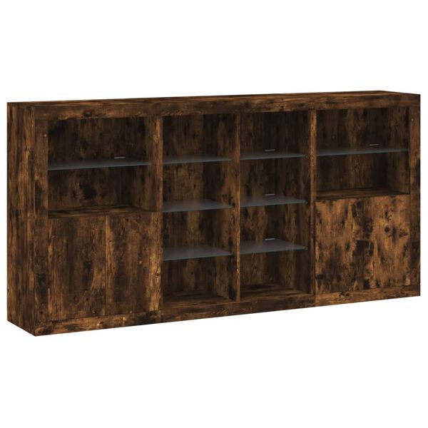 vidaXL Sideboard with LED Lights Smoked Oak 202x37x100 cm